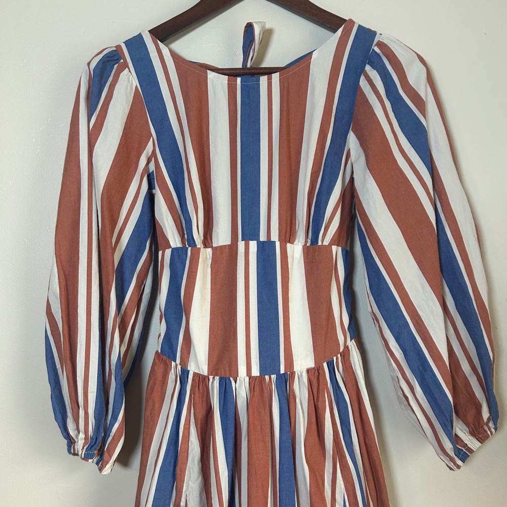 Free People Free-est Midi Dress Womens XS Rust Blue White Striped Puff Sleeve - Picture 3 of 4